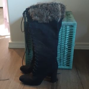 Fur topped black boots